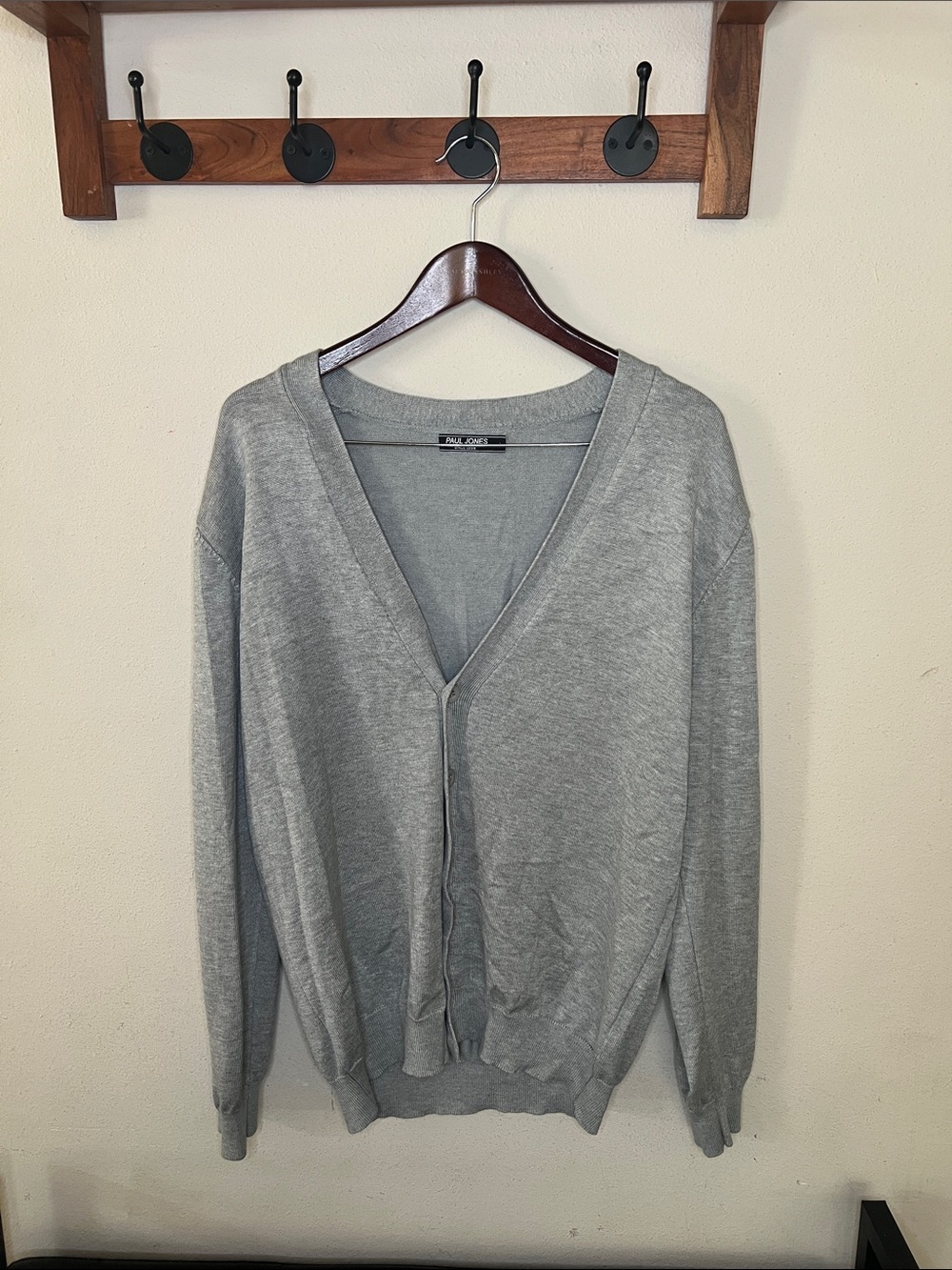 Paul Jones Sweater V-Neck Gray Men's Knit Large Cardigan